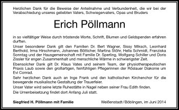 Traueranzeige von Erich Pöllmann von Frankenpost
