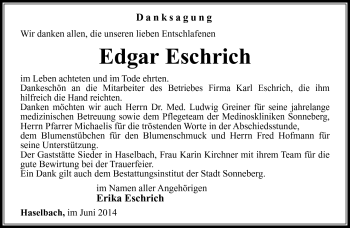 Traueranzeige von Edgar Eschrich von Südthüringer Presse