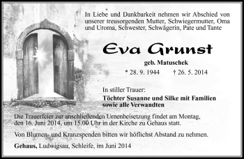Traueranzeige von Eva Grunst von Südthüringer Presse