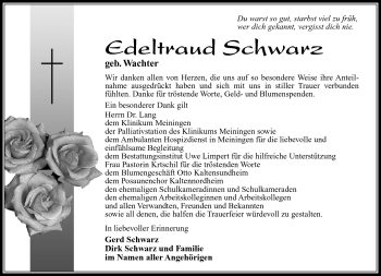 Traueranzeige von Edeltraud Schwarz von Südthüringer Presse