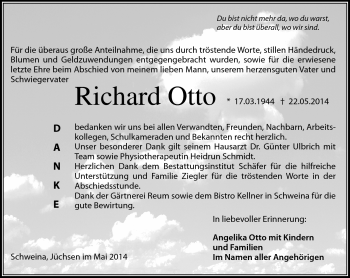 Traueranzeige von Richard Otto von Südthüringer Presse