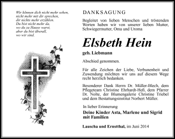 Traueranzeige von Elsbeth Hein von Südthüringer Presse