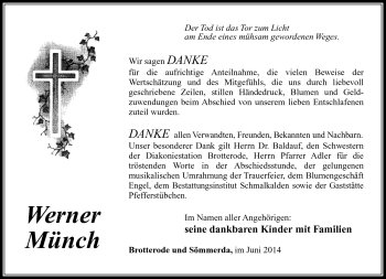Traueranzeige von Werner Münch von Südthüringer Presse
