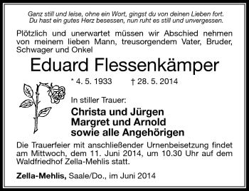 Traueranzeige von Eduard Flessenkämpfer von Südthüringer Presse