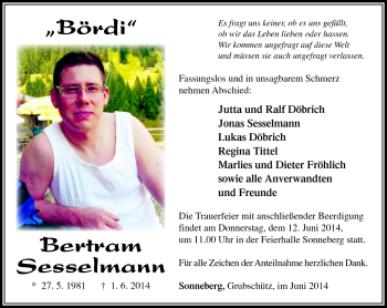 Traueranzeige von Bertram Sesselmann von Südthüringer Presse