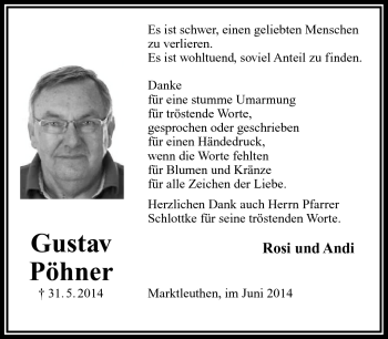 Traueranzeige von Gustav Pöhner von Frankenpost