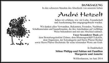 Traueranzeige von Andre Hetzelt von Südthüringer Presse