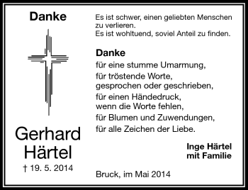 Traueranzeige von Gerhard Härtel von Frankenpost