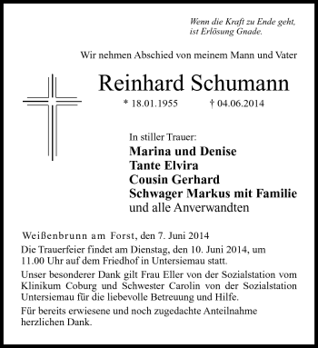 Traueranzeige von Reinhard Schumann von Neue Presse Coburg