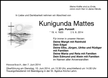 Traueranzeige von Kunigunda Mattes von Neue Presse Coburg