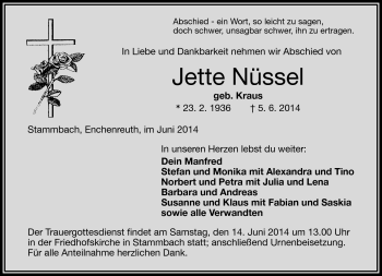 Traueranzeige von Jette Nüssel von Frankenpost