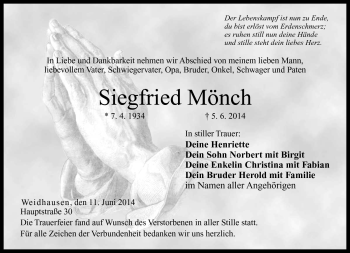 Traueranzeige von Siegfried Mönch von Neue Presse Coburg
