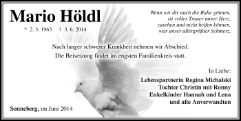 Traueranzeige von Mario Höldl von Südthüringer Presse