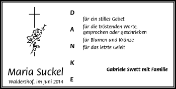 Traueranzeige von Maria Suckel von Frankenpost