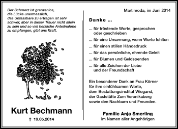 Traueranzeige von Kurt Bechmann von Südthüringer Presse