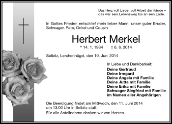Traueranzeige von Herbert Merkel von Frankenpost