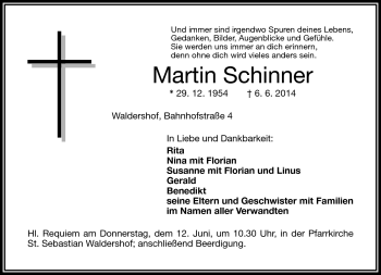 Traueranzeige von Martin Schinner von Frankenpost