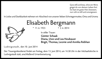 Traueranzeige von Elisabeth Bergmann von Neue Presse Coburg