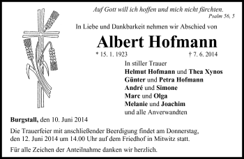 Traueranzeige von Albert Hofmann von Neue Presse Coburg