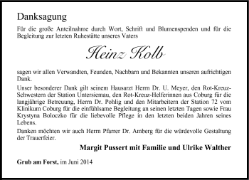 Traueranzeige von Heinz Kolb von Neue Presse Coburg