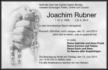 Traueranzeige von Joachim Rubner von Frankenpost