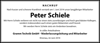Traueranzeige von Peter Schiele von Südthüringer Presse