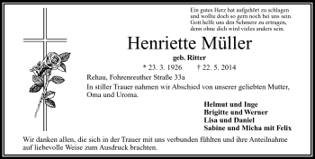 Traueranzeige von Henriette Müller von Frankenpost