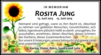 Traueranzeige von Rosita Jung von Südthüringer Presse