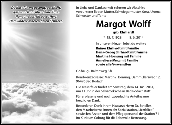 Traueranzeige von Margot Wolff von Neue Presse Coburg