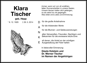 Traueranzeige von Klara Tischer von Südthüringer Presse