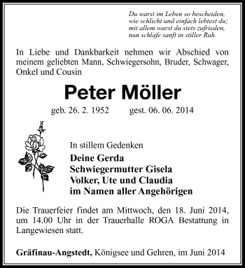 Traueranzeige von Peter Möller von Südthüringer Presse