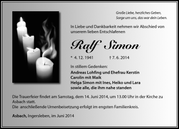 Traueranzeige von Ralf Simon von Südthüringer Presse