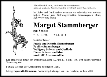 Traueranzeige von Margot Stammberger von Südthüringer Presse