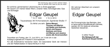 Traueranzeige von Edgar Geupel von Frankenpost