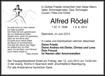 Traueranzeige von Alfred Rödel von Frankenpost