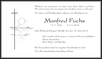 Traueranzeige von Manfred Fuchs von Frankenpost