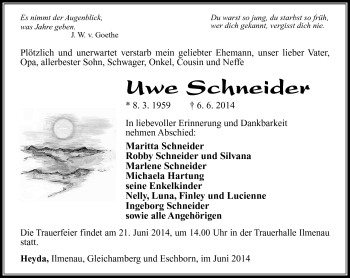 Traueranzeige von Uwe Schneider von Südthüringer Presse