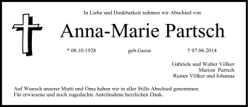Traueranzeige von Anna- Marie Partsch von Neue Presse Coburg
