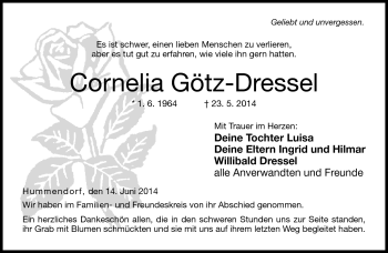Traueranzeige von Cornelia Götz-Dressel von Neue Presse Coburg