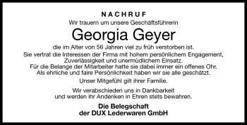Traueranzeige von Georgia Geyer von Südthüringer Presse