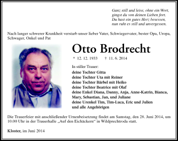 Traueranzeige von otto Brodrecht von Südthüringer Presse