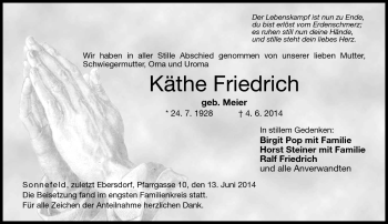 Traueranzeige von Käthe Friedrich von Neue Presse Coburg