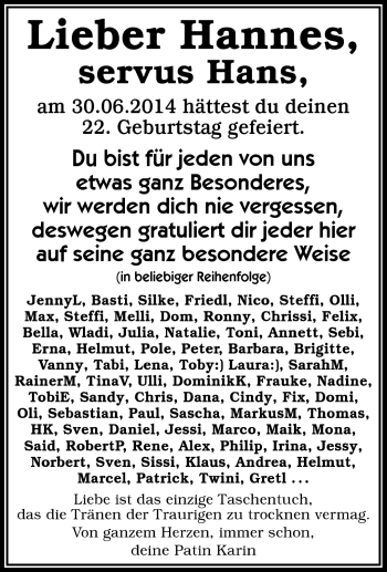 Traueranzeige von Hannes  von Frankenpost