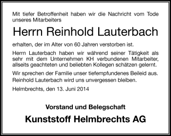 Traueranzeige von Reinhard Lauterbach von Frankenpost