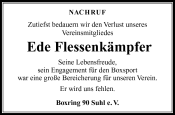 Traueranzeige von Ede Flessenkämpfer Flessenkämpfer von Südthüringer Presse