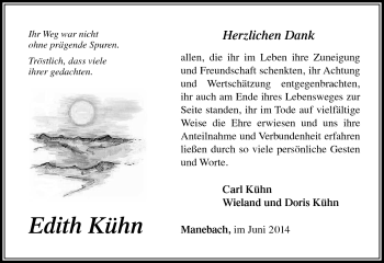 Traueranzeige von Edith Kühn von Südthüringer Presse