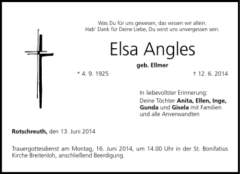 Traueranzeige von Elsa Angles von Neue Presse Coburg