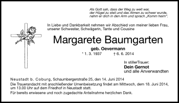 Traueranzeige von Margarete Baumgarten von Neue Presse Coburg