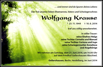 Traueranzeige von Wolfgang Krause von Südthüringer Presse