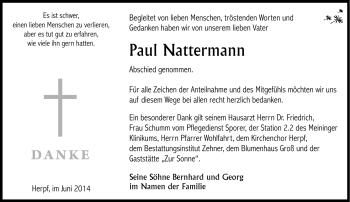 Traueranzeige von Paul Nattermann von Südthüringer Presse